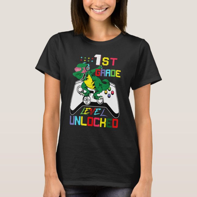 First Grade Dinosaur Dabbing Video Game Back To Sc T-Shirt (Vorderseite)