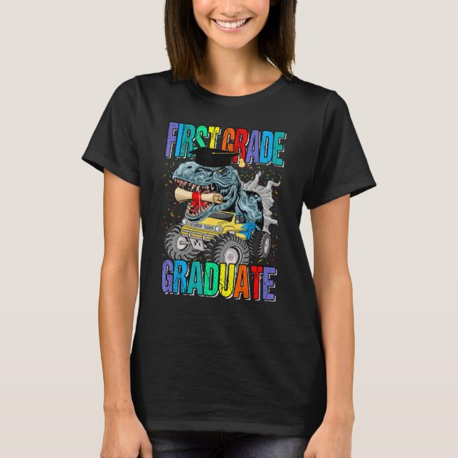 First Grade Graduate Monster Truck Dinosaur Gradua T-Shirt (Vorderseite)