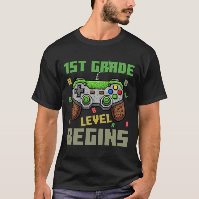 First Grade Level Begins Gamer Boys Kids Ck To Sch T-Shirt (Vorderseite)
