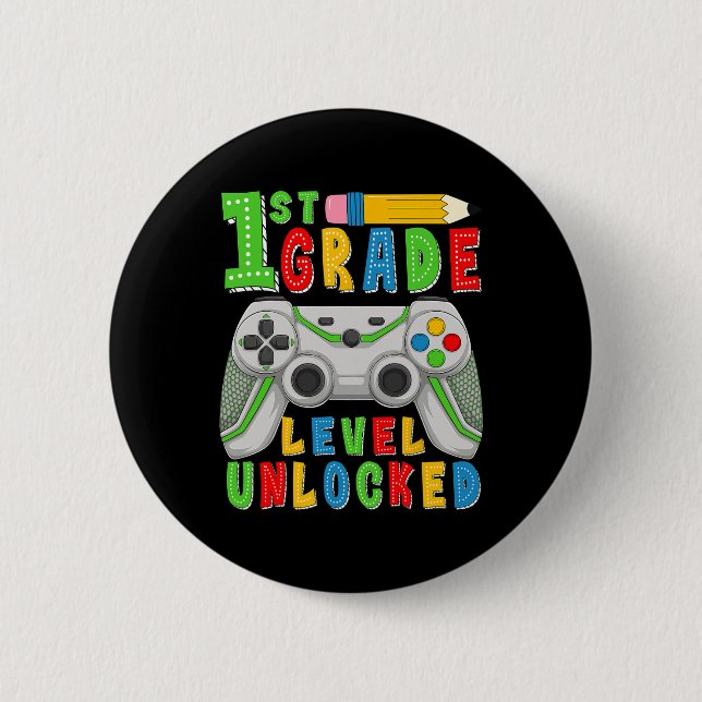 First Grade Level Unlocked Ck To School Gamer Boys Button (Vorderseite)