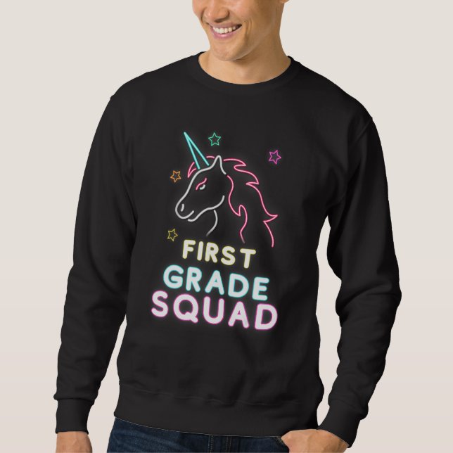 First Grade Squad Glow Unicorn 1st Grade Team Day  Sweatshirt (Vorderseite)