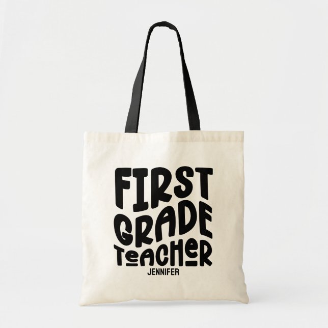 First Grade Teacher Black Typography Design Tragetasche (Vorne)