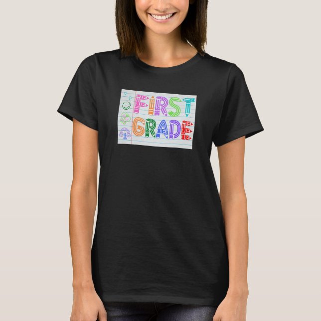 First Grade Team Cute Doodle School Kids Teacher 1 T-Shirt (Vorderseite)