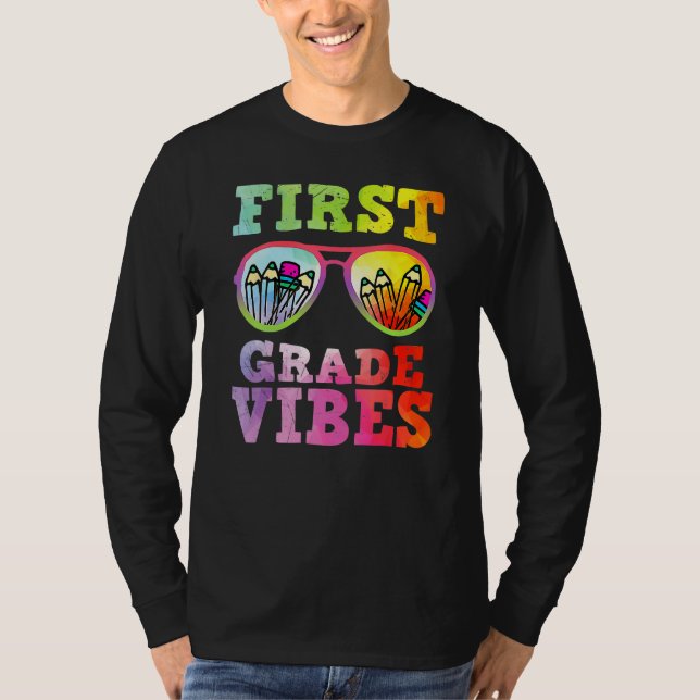 First Grade Vibes Gradient Sunglasses Back To Scho T-Shirt (Vorderseite)
