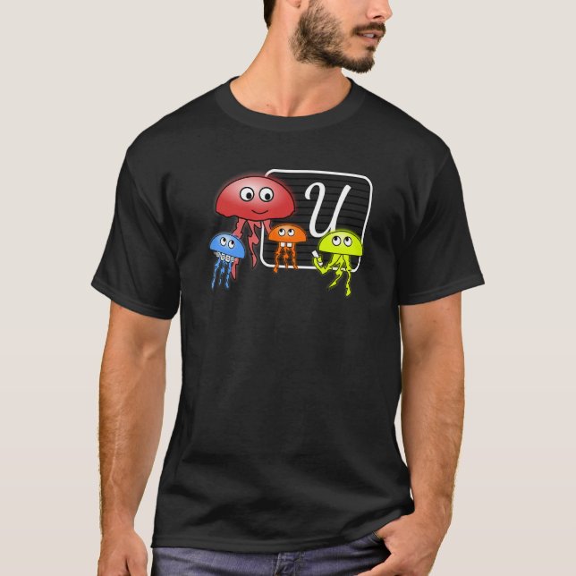 First Grader Jellyfish Letter U As Monogram T-Shirt (Vorderseite)