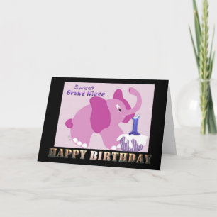 First Happy Birthday Grand Niece Pink Elephant Karte