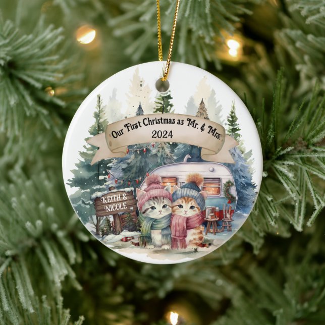 First Holiday RV Camping Couple neu Keramik Ornament (Baum)