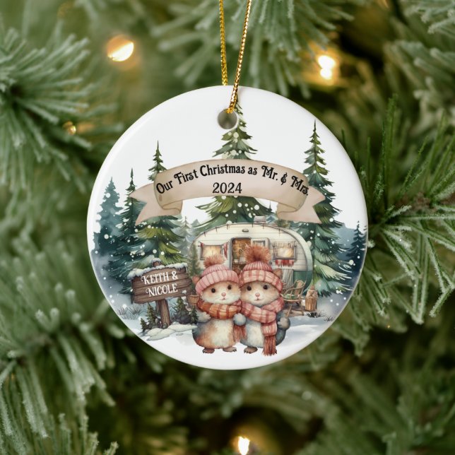 First Holiday RV Camping Couple neu Keramik Ornament (Baum)