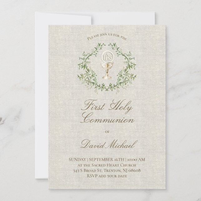 First Holy Communion beige texture Einladung (Vorderseite)