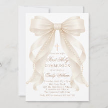 First Holy Communion Bow Pearls Invitation