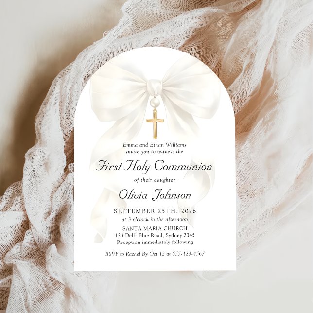First Holy Communion Coquette Bow Girl Invitation Einladung (Von Creator hochgeladen)