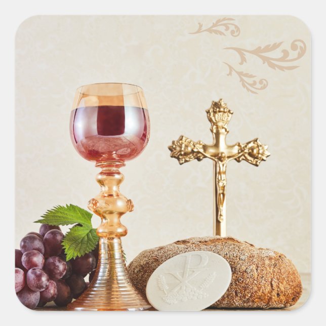 First Holy Communion – Customizable Chalice & Host Quadratischer Aufkleber (Vorderseite)