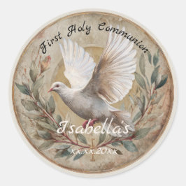 First Holy Communion Dove Vintage Christian Theme Runder Aufkleber