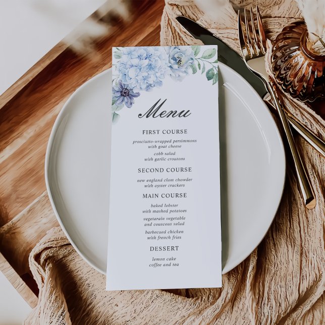 First Holy Communion Dusty Blue Floral Menükarte (Von Creator hochgeladen)
