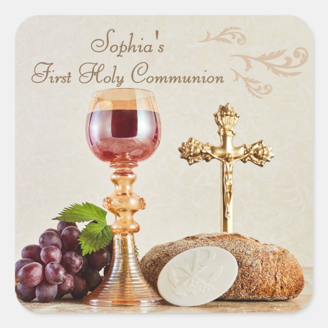 First Holy Communion Eucharist Chalice Design Quadratischer Aufkleber (Vorderseite)