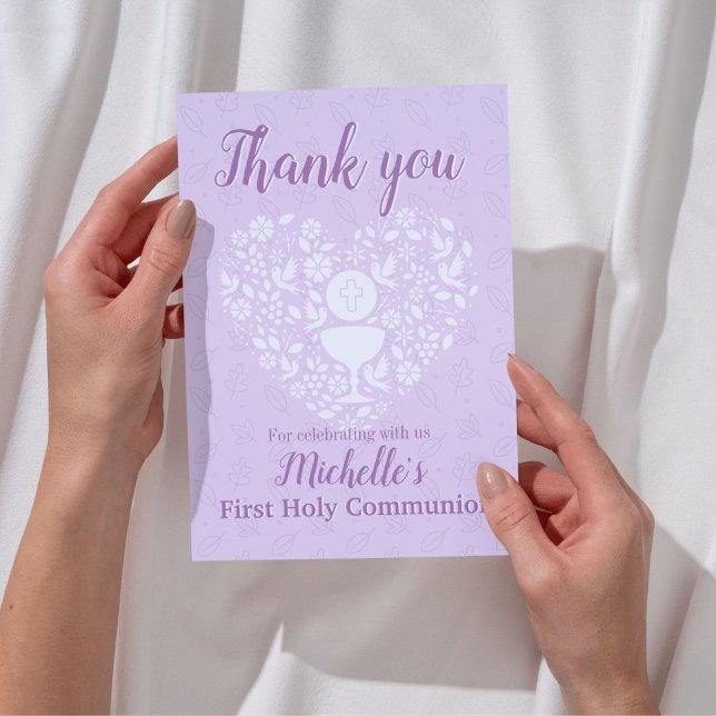 First Holy Communion Girl Flat Danke Karte (Get this sweet personalized design for First Holy Communion Thank You Card for a Catholic girl)