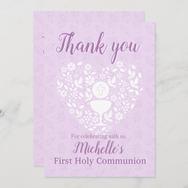 First Holy Communion Girl Flat Danke Karte (Vorne/Hinten)