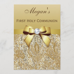 First Holy Communion Gold Sequins, Bow Diamond Einladung