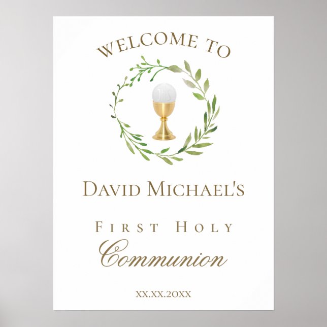 First Holy Communion green wreath welcome Poster (Vorne)