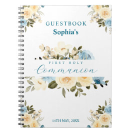 First Holy Communion Ivory Blue Flowers Guest Book Notizblock