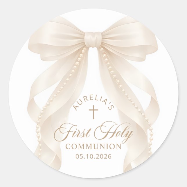 First Holy Communion Pearl Bow Sticker (Vorderseite)