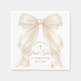 First Holy Communion Pearls Bow Napkins Serviette