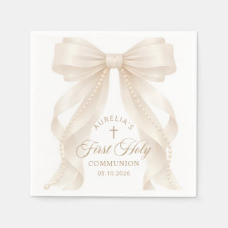 First Holy Communion Pearls Bow Napkins Serviette
