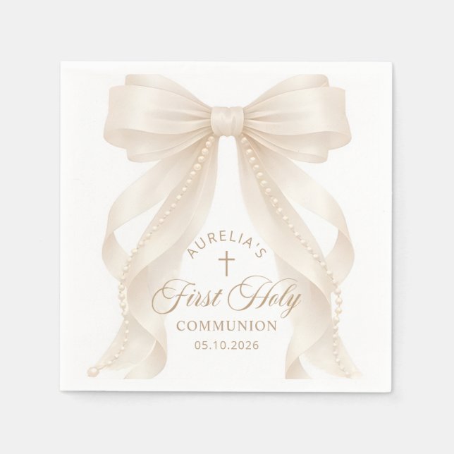 First Holy Communion Pearls Bow Napkins Serviette (Vorderseite)