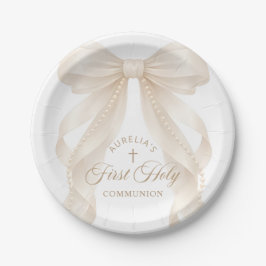 First Holy Communion Pearls Bow Paper Plates Pappteller