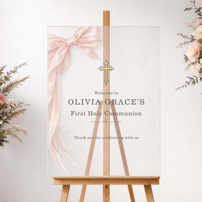 First Holy Communion Pink Bow Girl Welcome Acrylschild (Von Creator hochgeladen)