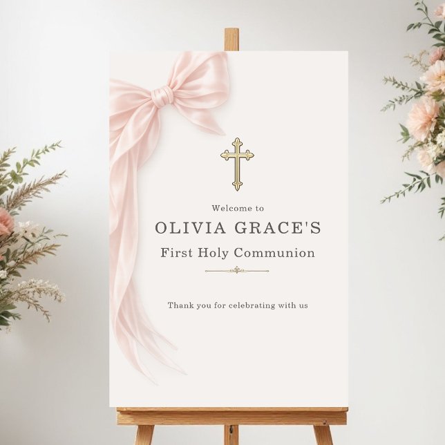First Holy Communion Pink Bow Girl Welcome Poster (Von Creator hochgeladen)
