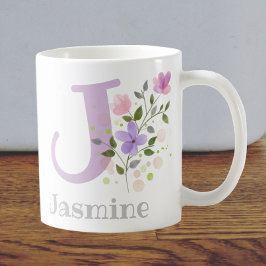 First Initial Plus Name Jasmine with Flowers Kaffeetasse