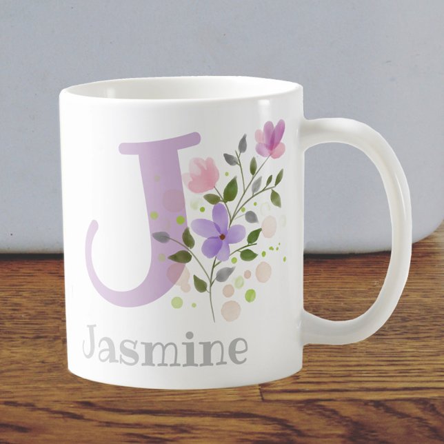 First Initial Plus Name Jasmine with Flowers Kaffeetasse (Von Creator hochgeladen)