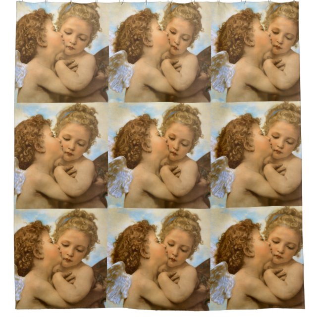 First Kiss (Engeldetails) von Bouguereau Duschvorhang (Vorderseite)