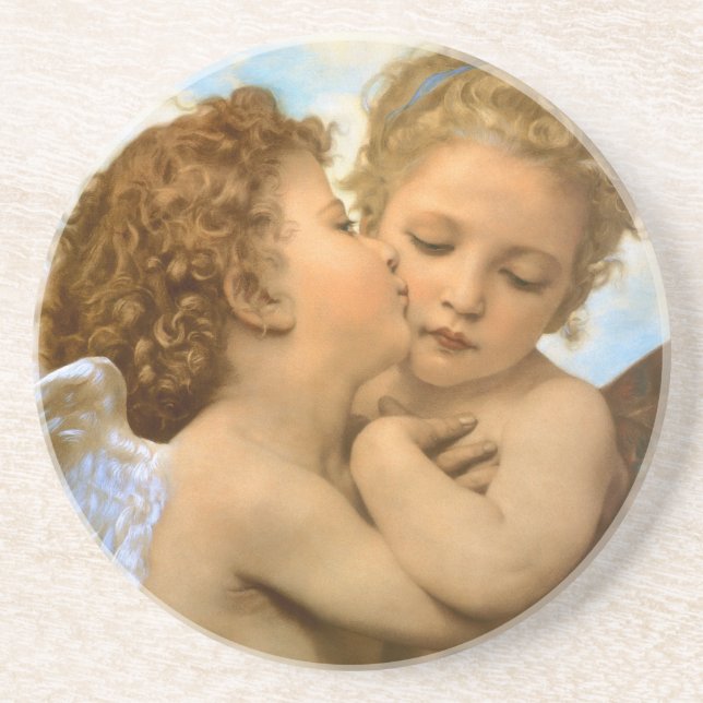 First Kiss (Engeldetails) von Bouguereau Getränkeuntersetzer (Vorne)