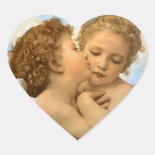 First Kiss (Engeldetails) von Bouguereau Herz-Aufkleber