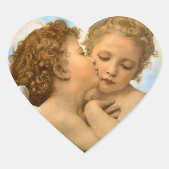 First Kiss (Engeldetails) von Bouguereau Herz-Aufkleber (Vorderseite)