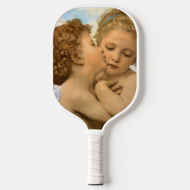 First Kiss (Engeldetails) von Bouguereau Pickleball Schläger (Vorderseite)