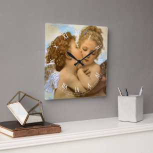 First Kiss (Engeldetails) von Bouguereau Quadratische Wanduhr