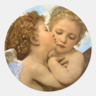 First Kiss (Engeldetails) von Bouguereau Runder Aufkleber