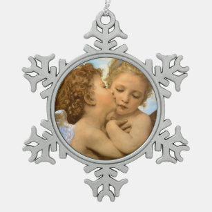First Kiss (Engeldetails) von Bouguereau Schneeflocken Zinn-Ornament