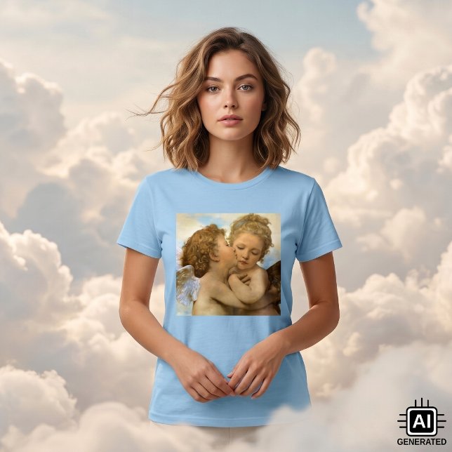 First Kiss (Engeldetails) von Bouguereau T-Shirt (The First Kiss, angels detail by Bouguereau is a vintage Victorian mythology realism painting.)