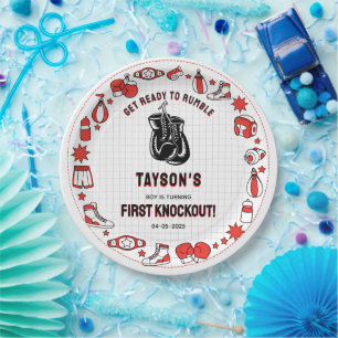 First Knockout Boxing 1. Geburtstag – Lustige Kind Pappteller