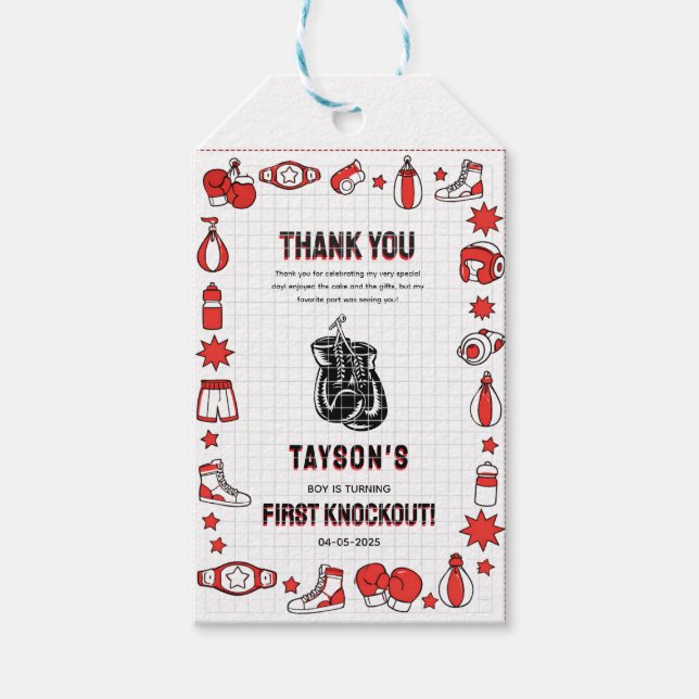 First Knockout Boxing 1st Birthday – Fun Kids Geschenkanhänger (Vorderseite)