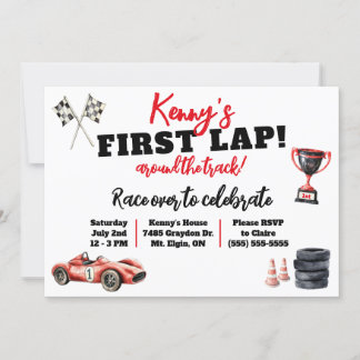 First Lap Around the Track, Kids' Birthday Party Einladung