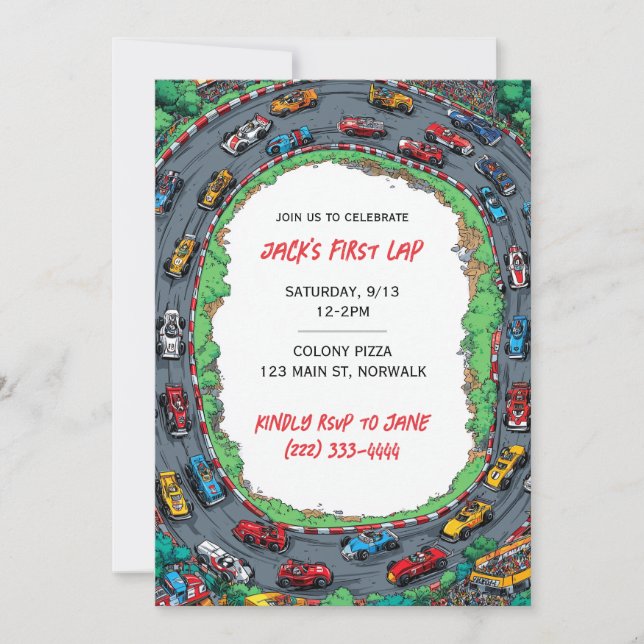 First Lap Boy's First Birthday Invitation  Einladung (Vorderseite)