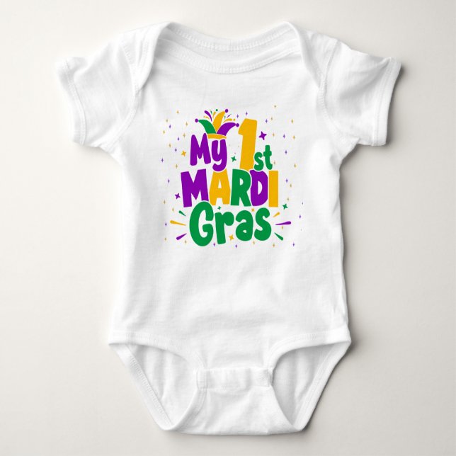 First Mardi Gras Milestone Glitzern Party Baby Strampler (Vorderseite)
