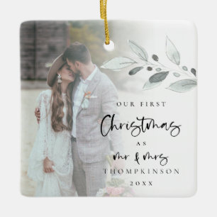First Married Christmas Foto Name Year Script Cer Keramikornament