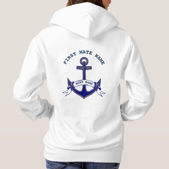 First Mate Anchor Custom Nautical Blue White Hoodie (Rückseite)