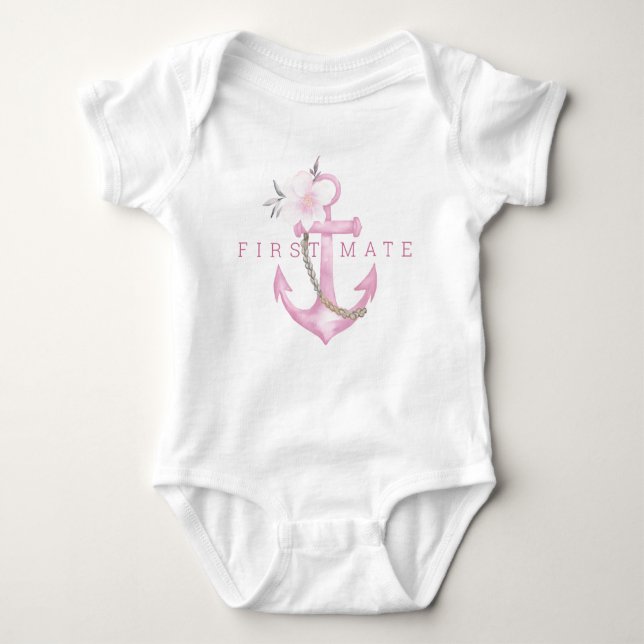 First Mate Baby Bodysuit | Pink Nautical Watercolo Baby Strampler (Vorderseite)